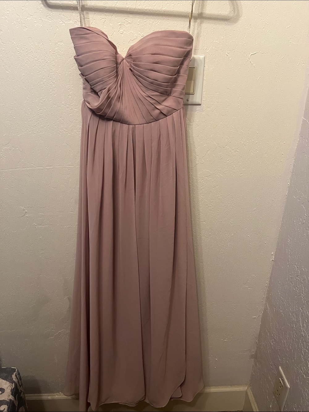 Strapless Blush Pink Pleated Chiffon Evening Dress